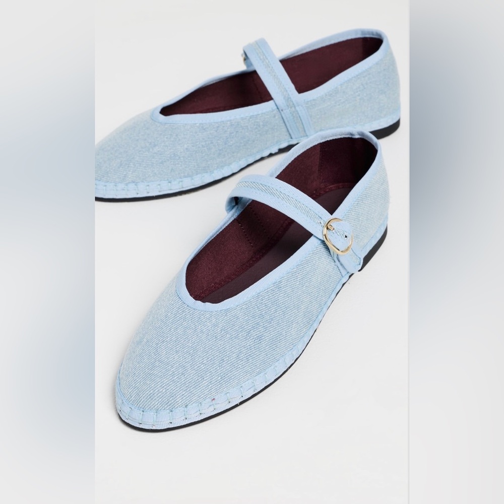 Light Blue Mary Jane Flats with Buckle Strap
